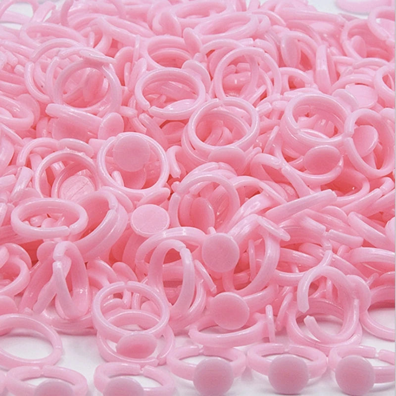 100pcs Mixed Plastic Adjustable Rings for Kids with Blank Tray