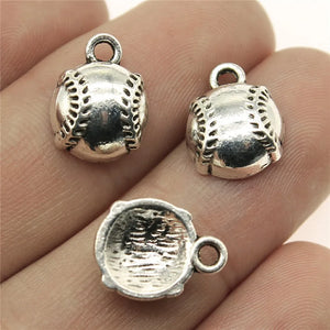 100pcs Baseball Charms Antique Silver Pendant Charms for Jewelry Making