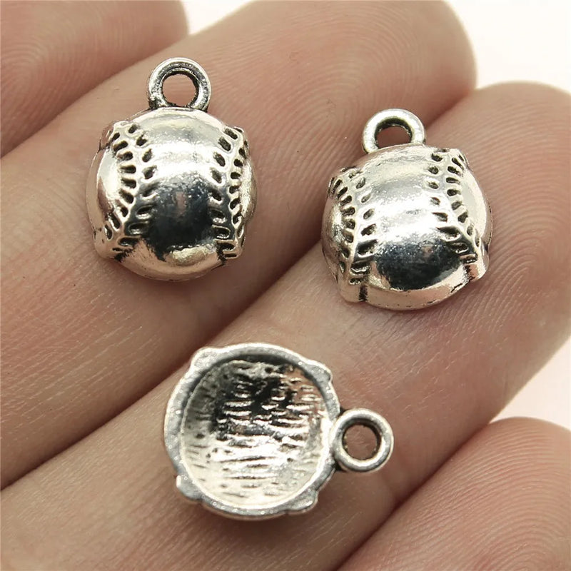 100pcs Baseball Charms Antique Silver Pendant Charms for Jewelry Making