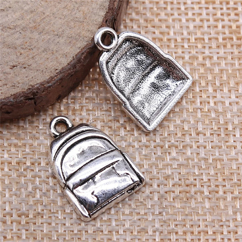 100pcs 14x20mm Backpack Bag Charms Antique Silver