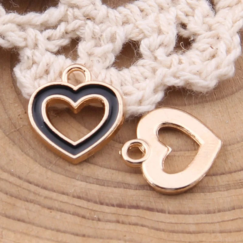 100pcs Hollow Love Heart Drops Oil Alloy Small Pendant DIY Hanging Material