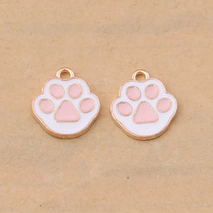 100pcs Small Pink Cat Paw Donut Drop Oil Earring Alloy Jewelry DIY Accessories