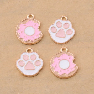 100pcs Small Pink Cat Paw Donut Drop Oil Earring Alloy Jewelry DIY Accessories