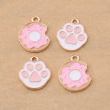 100pcs Small Pink Cat Paw Donut Drop Oil Earring Alloy Jewelry DIY Accessories