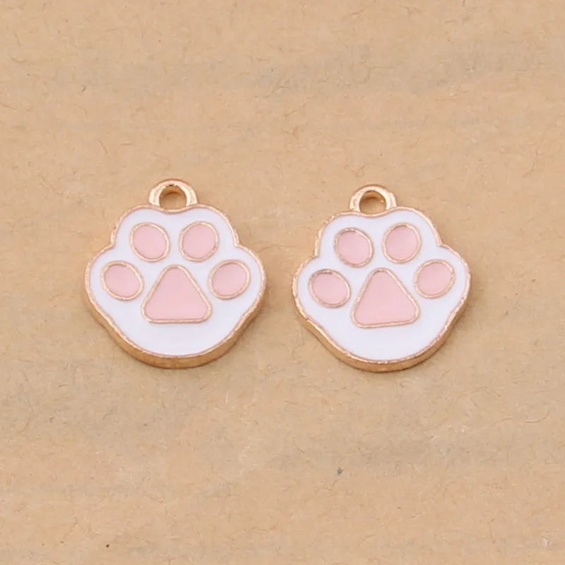 100pcs Small Pink Cat Paw Donut Drop Oil Earring Alloy Jewelry DIY Accessories