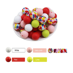 100pcs 15mm Silicone Loose Beads Print Dasiy Sunflower Rose for DIY Jewelry
