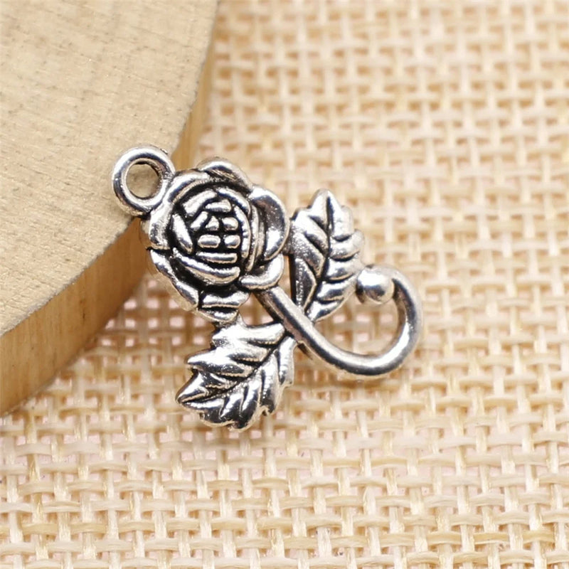 100pcs 15x21mm Flower Charms Antique Silver DIY Jewelry Findings