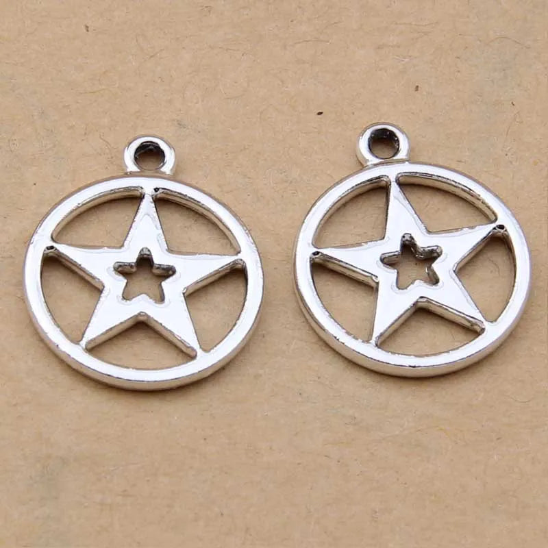 100x 16*19mm Pentagram Round Alloy Pendant Earrings Accessories
