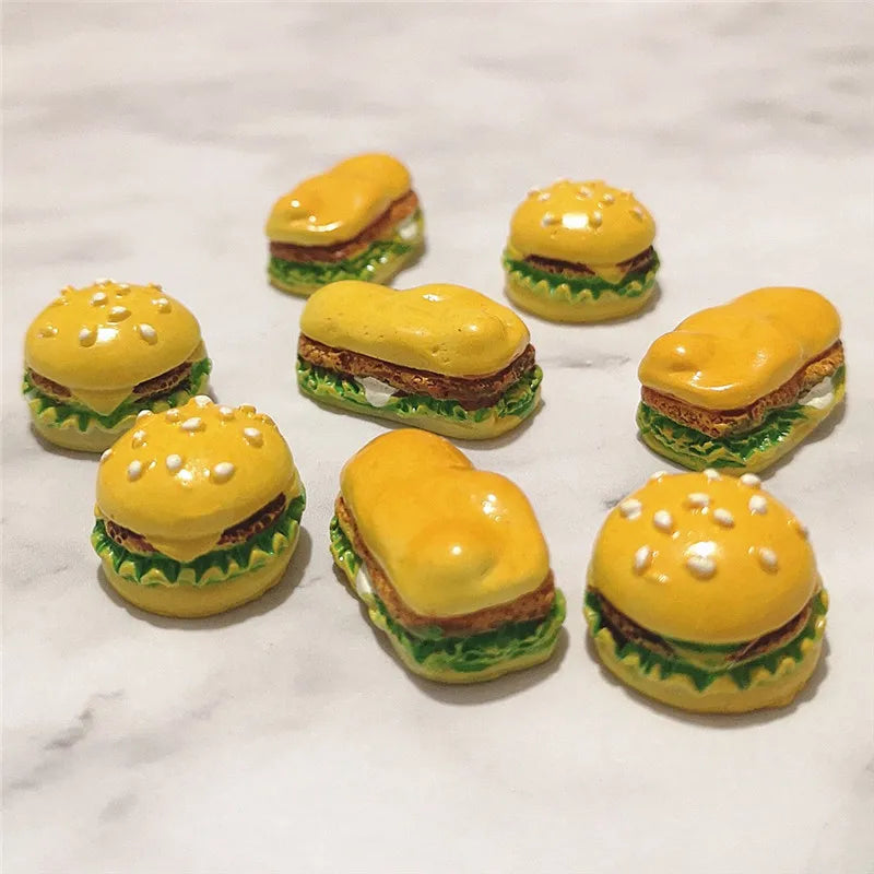 100pcs Simulation Hamburger Charms for DIY Hair Accessories Key Chain Pendant