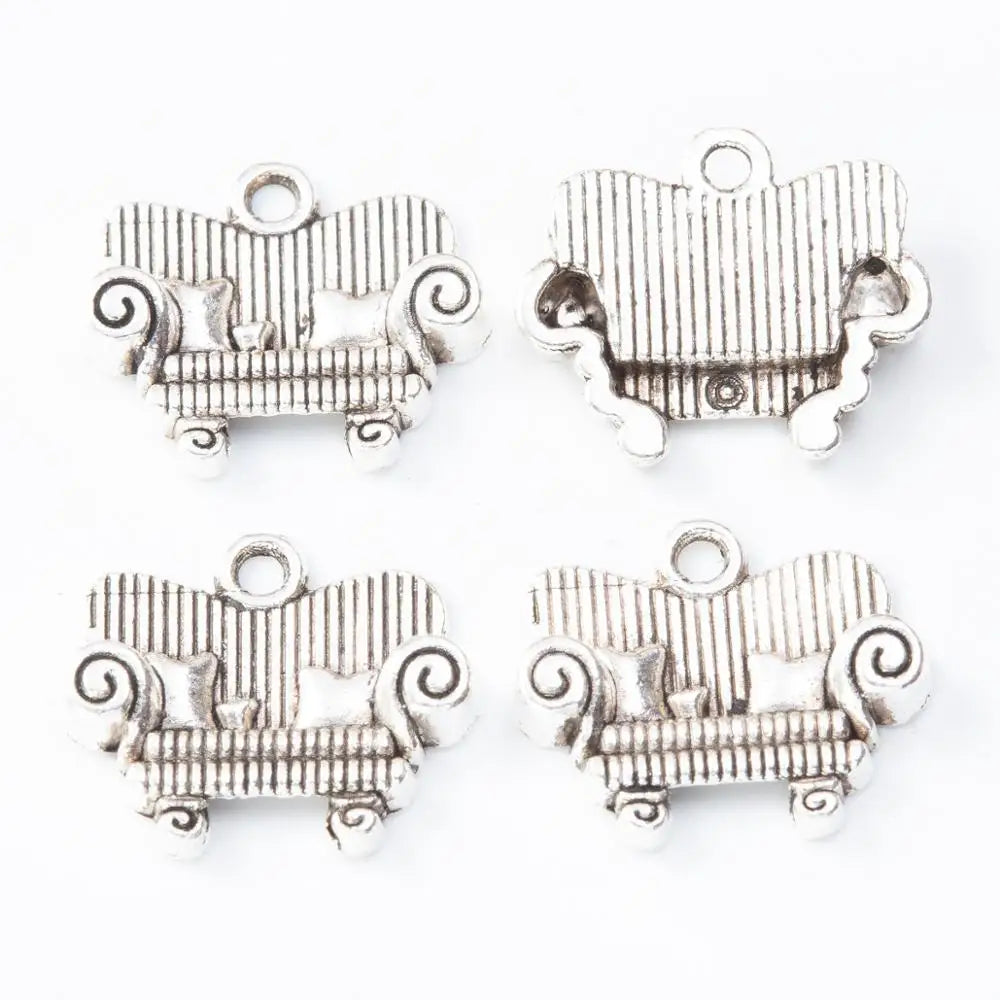 100pcs Antique Silver Settee Sofa Charms Vintage Metal Pendants for DIY Jewelry
