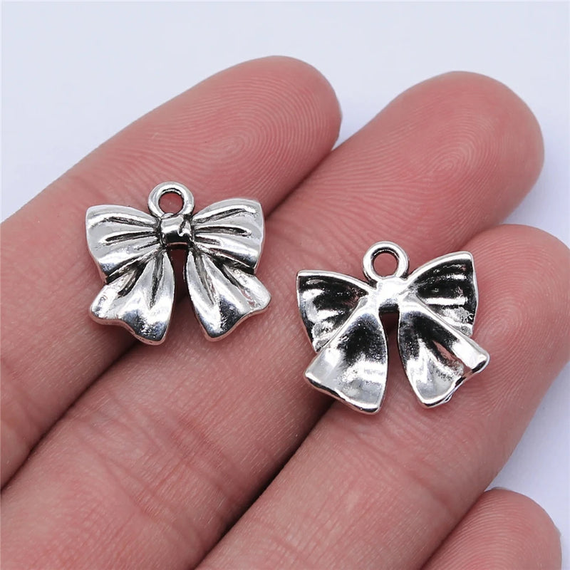 100pcs Antique Silver Bowknot Charms For DIY Jewelry Making