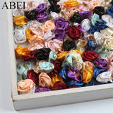 100pcs 18mm Mini Rose Flower Satin Ribbon DIY Wedding Scrapbook Decoration