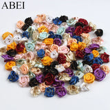100pcs 18mm Mini Rose Flower Satin Ribbon DIY Wedding Scrapbook Decoration