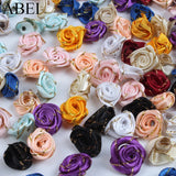 100pcs 18mm Mini Rose Flower Satin Ribbon DIY Wedding Scrapbook Decoration