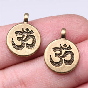 100pcs Antique Silver Om Pendant Charm Round Double Sided Pendants