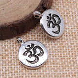 100pcs Antique Silver Om Pendant Charm Round Double Sided Pendants