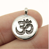 100pcs Antique Silver Om Pendant Charm Round Double Sided Pendants