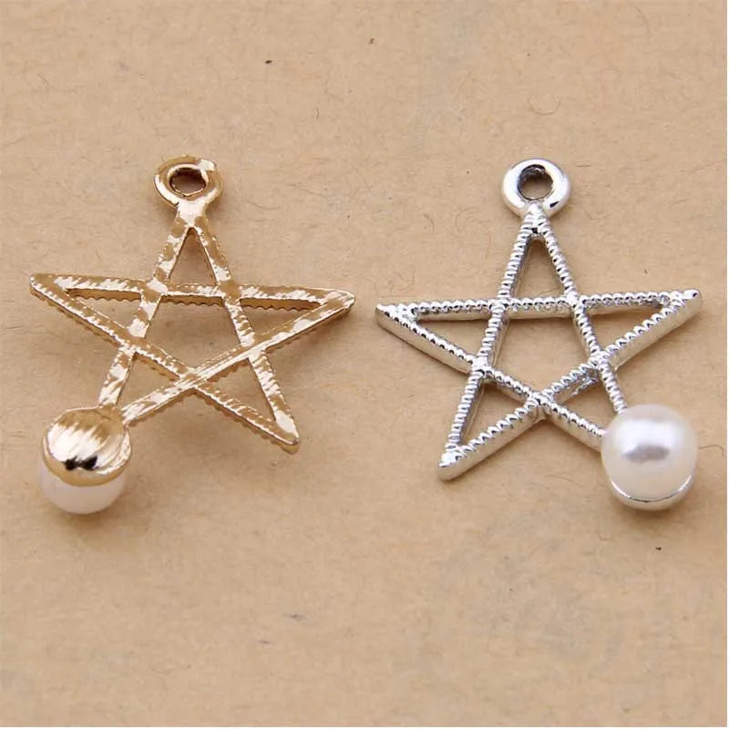 100pcs Pearl Pentagram Small Pendant DIY Alloy Bracelet Earring Accessories