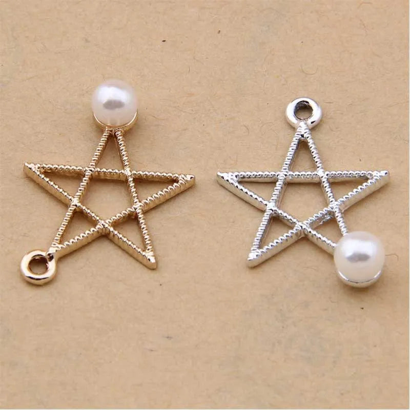 100pcs Pearl Pentagram Small Pendant DIY Alloy Bracelet Earring Accessories
