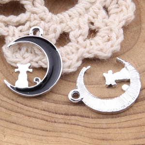 100pcs Cat On Moon Charms Pendant Jewelry Findings For DIY