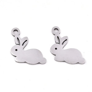 100pcs 201 Stainless Steel Rabbit Charms Pendant for DIY Jewelry 14.5x13x0.9mm