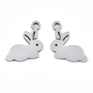 100pcs 201 Stainless Steel Rabbit Charms Pendant for DIY Jewelry 14.5x13x0.9mm