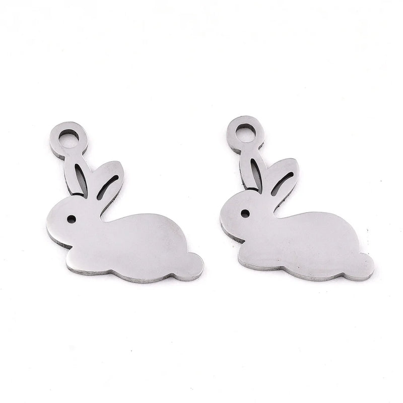 100pcs 201 Stainless Steel Rabbit Charms Pendant for DIY Jewelry 14.5x13x0.9mm