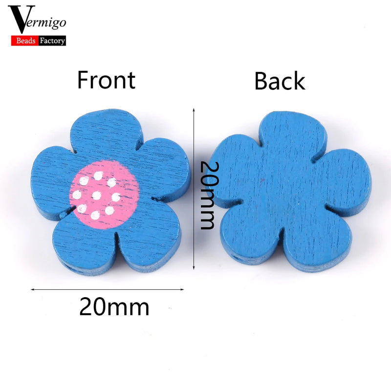 100pcs 20x20mm Wooden Flowers Spacer Beads For DIY Bracelet Making