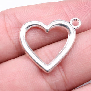 100pcs Antique Silver Heart Charms for Jewelry Making - 20x24mm