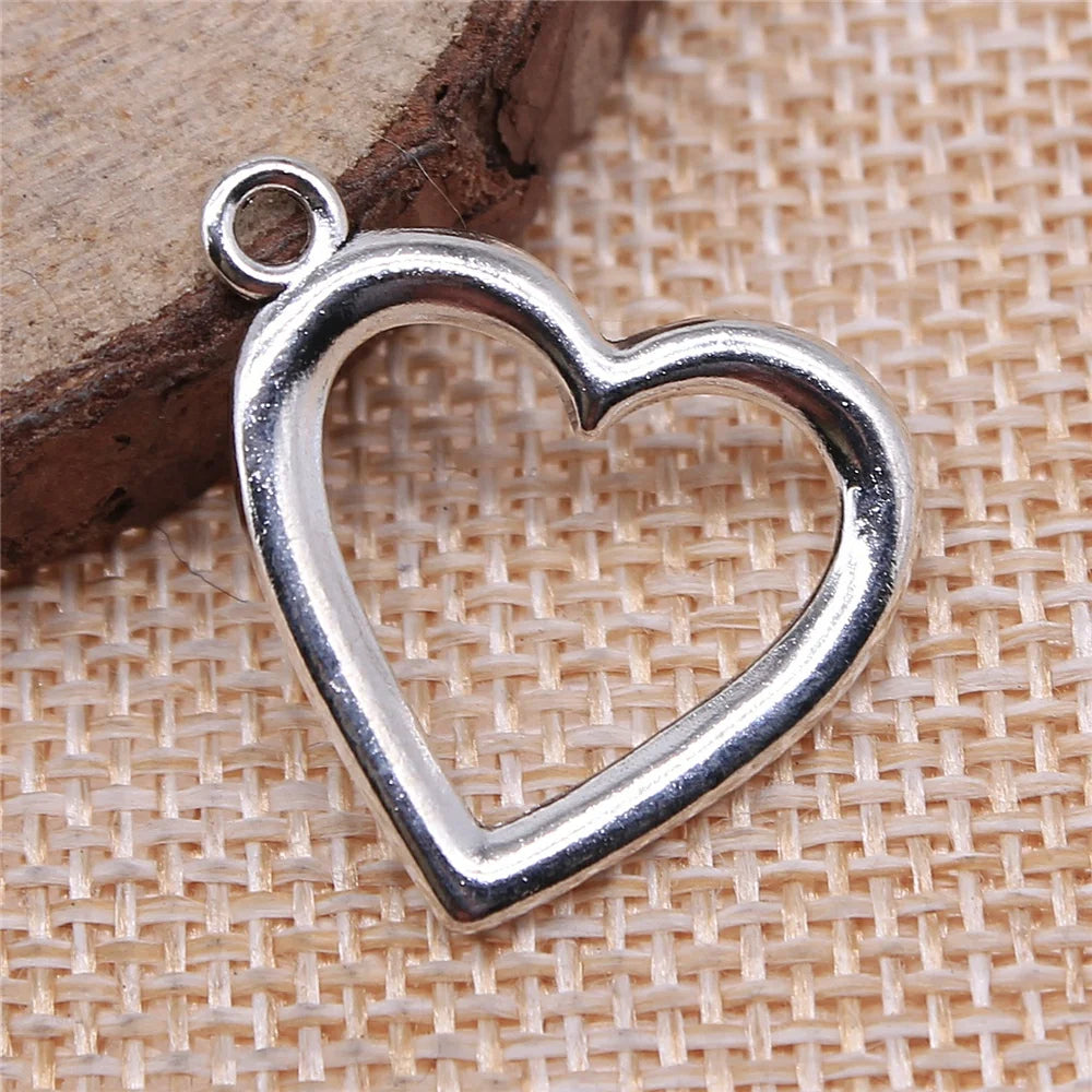 100pcs Antique Silver Heart Charms for Jewelry Making - 20x24mm