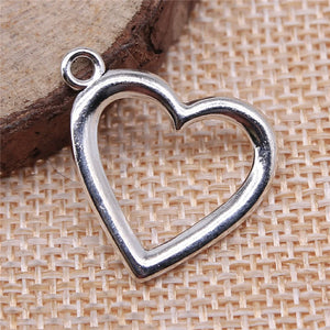 100pcs Antique Silver Heart Charms for Jewelry Making - 20x24mm