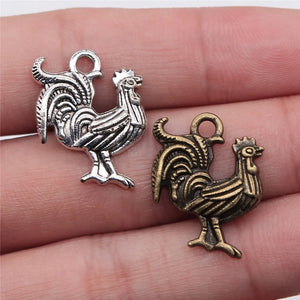 100pcs 22x18mm Rooster Chicken Charm Pendant Antique Silver Jewelry Making