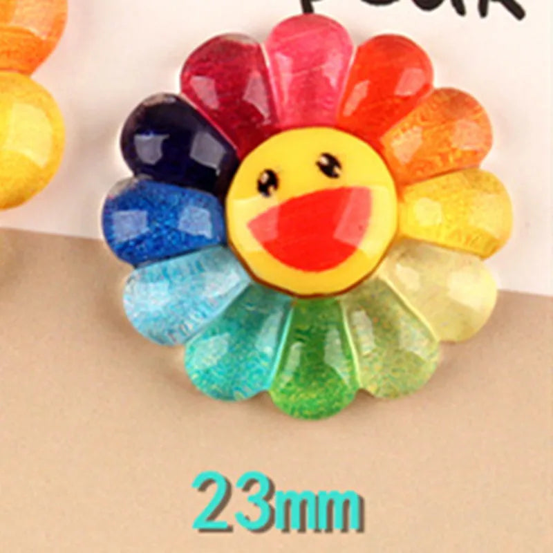 100pcs Smiling Face Sunflower Resin Charms for DIY Hair Accessories