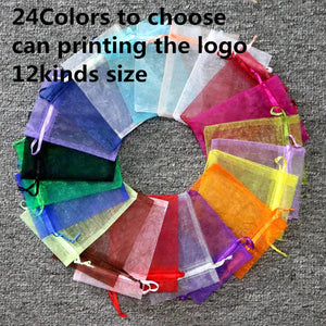 100pcs 24 Colors Organza Jewelry Bags 7x9 9X12 11x16 13x18cm