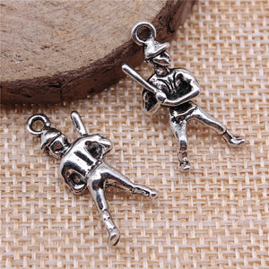 100pcs Baseball Player Charms Antique Silver Findings Jewelry Making