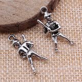 100pcs Baseball Player Charms Antique Silver Findings Jewelry Making