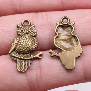 100pcs 25x15mm Antique Owl Charm Pendant DIY Jewelry Findings