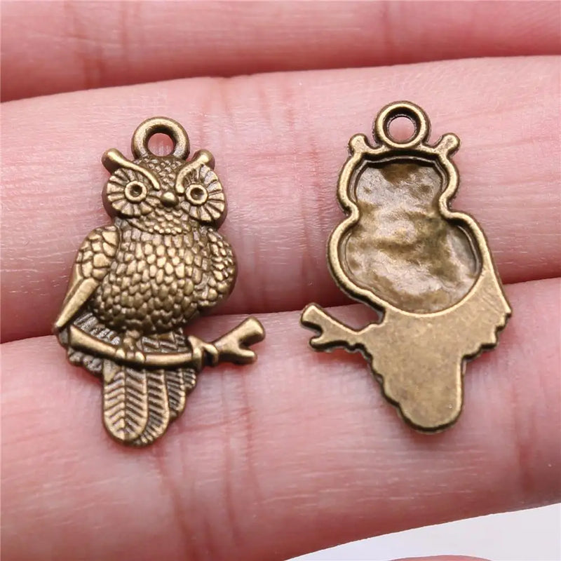 100pcs 25x15mm Antique Owl Charm Pendant DIY Jewelry Findings