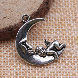 100pcs Silver Moon & Angel Charms Jewelry Findings