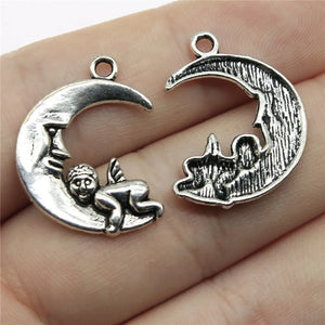 100pcs Silver Moon & Angel Charms Jewelry Findings