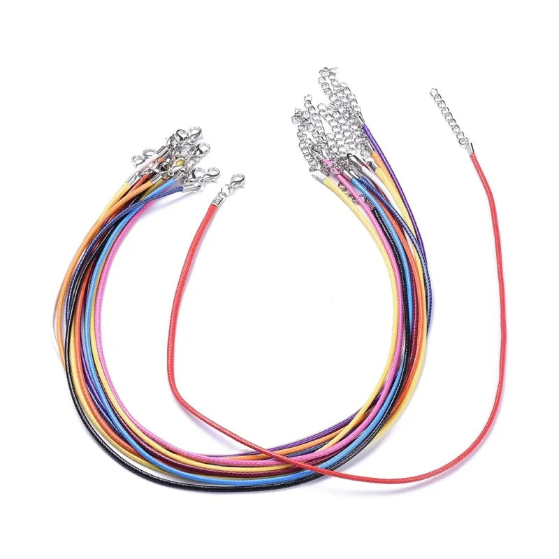 100pcs 2mm Waxed Cord DIY Necklace Cords Mixed with Iron Lobster Clasps