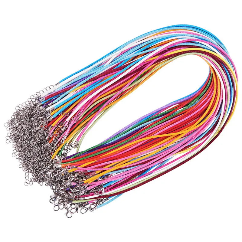 100pcs 2mm Waxed Cord DIY Necklace Cords Mixed with Iron Lobster Clasps