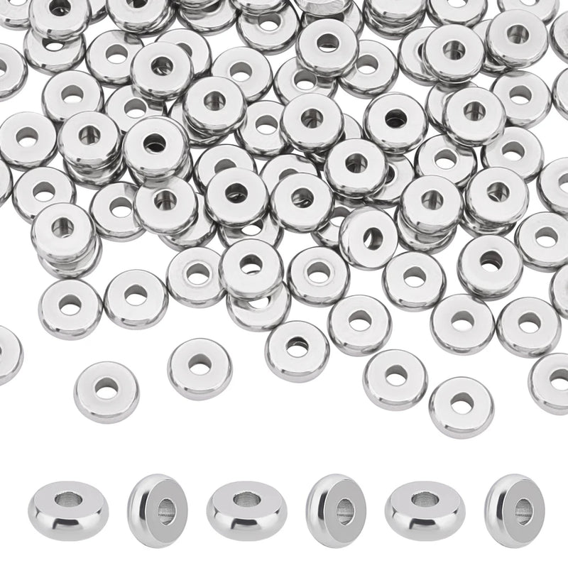 100pcs 304 SS Flat Round Spacer Beads 5mm 6mm 8mm for DIY Jewelry Making