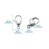 100pcs Stainless Steel Lobster Claw Clasps Jewelry Findings 15x9x4mm