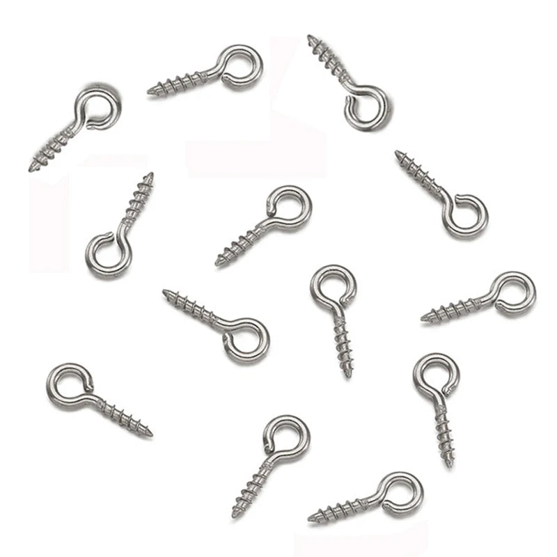 100pcs Stainless Steel Screw Eye Pin for Beads 10x4x1mm