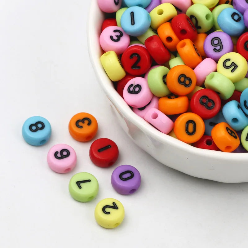 100pcs 4x7mm Colored Acrylic Spacer Beads Number Charms DIY Jewelry Making