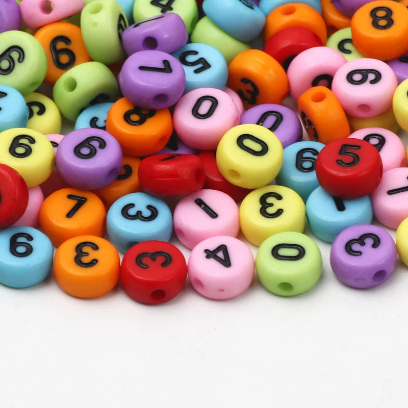 100pcs 4x7mm Colored Acrylic Spacer Beads Number Charms DIY Jewelry Making