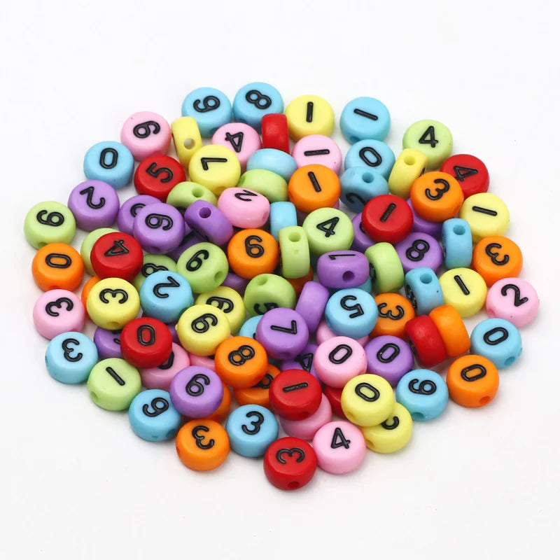 100pcs 4x7mm Colored Acrylic Spacer Beads Number Charms DIY Jewelry Making