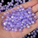 100pcs Dream Purple Letters Beads 4x7mm Round Acrylic Alphabet Spacer for DIY