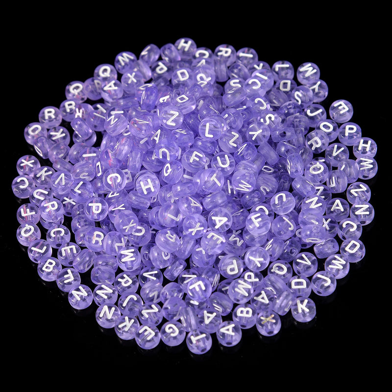 100pcs Dream Purple Letters Beads 4x7mm Round Acrylic Alphabet Spacer for DIY